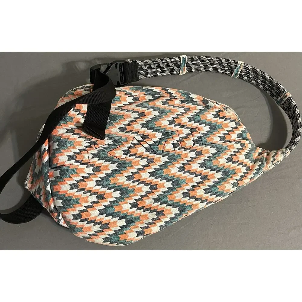 Kavu Rope Sling Bag Geometric Chevron Orange Teal Canvas Crossbody Great